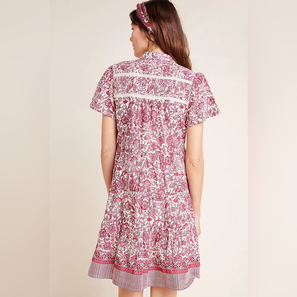 Anthropologie Red Cream Floral Georgina Dress by Maeve XS - Picture 6 of 16